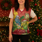 Budgerigar Australia Christmas Knitted V-Neck Vest Budgies Golden Wattle Aboriginal Red - Aussie Hoodie