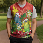 Budgerigar Australia Christmas Knitted V-Neck Vest Budgies Golden Wattle Aboriginal Red - Aussie Hoodie