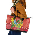 Budgerigar Australia Christmas Leather Tote Bag Budgies Golden Wattle Aboriginal Red - Aussie Hoodie