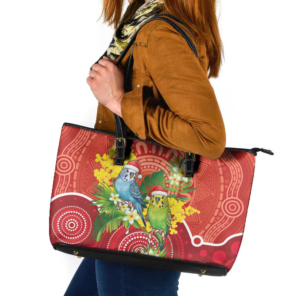 Budgerigar Australia Christmas Leather Tote Bag Budgies Golden Wattle Aboriginal Red - Aussie Hoodie