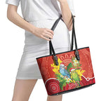 Budgerigar Australia Christmas Leather Tote Bag Budgies Golden Wattle Aboriginal Red - Aussie Hoodie