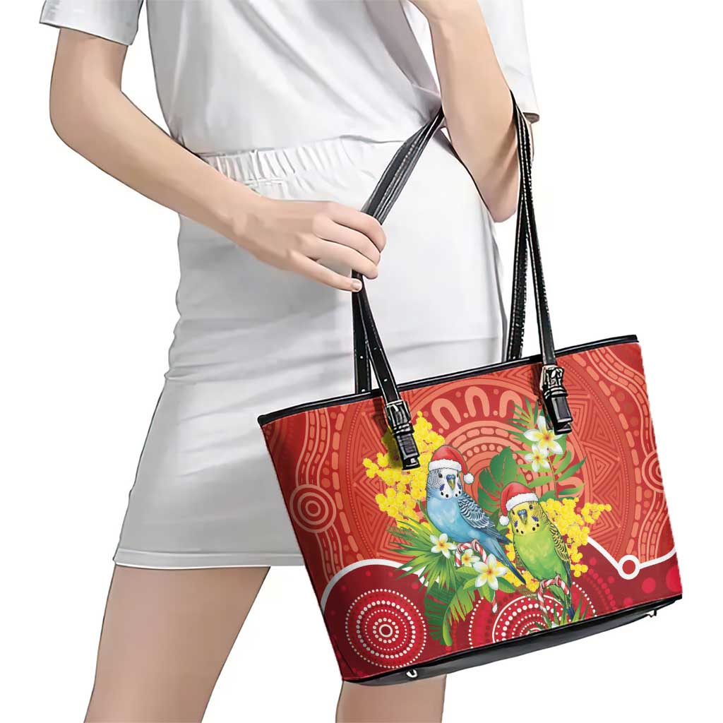 Budgerigar Australia Christmas Leather Tote Bag Budgies Golden Wattle Aboriginal Red - Aussie Hoodie