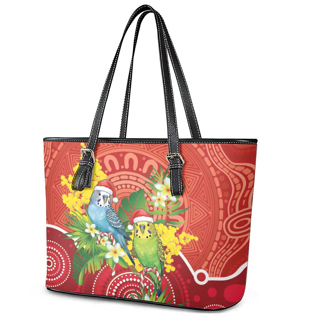 Budgerigar Australia Christmas Leather Tote Bag Budgies Golden Wattle Aboriginal Red - Aussie Hoodie