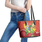 Budgerigar Australia Christmas Leather Tote Bag Budgies Golden Wattle Aboriginal Red - Aussie Hoodie