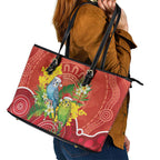 Budgerigar Australia Christmas Leather Tote Bag Budgies Golden Wattle Aboriginal Red - Aussie Hoodie