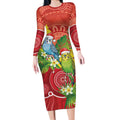 Budgerigar Australia Christmas Long Sleeve Bodycon Dress Budgies Golden Wattle Aboriginal Red - Aussie Hoodie