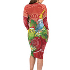 Budgerigar Australia Christmas Long Sleeve Bodycon Dress Budgies Golden Wattle Aboriginal Red - Aussie Hoodie