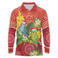 Budgerigar Australia Christmas Long Sleeve Polo Shirt Budgies Golden Wattle Aboriginal Red - Aussie Hoodie