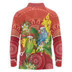 Budgerigar Australia Christmas Long Sleeve Polo Shirt Budgies Golden Wattle Aboriginal Red - Aussie Hoodie
