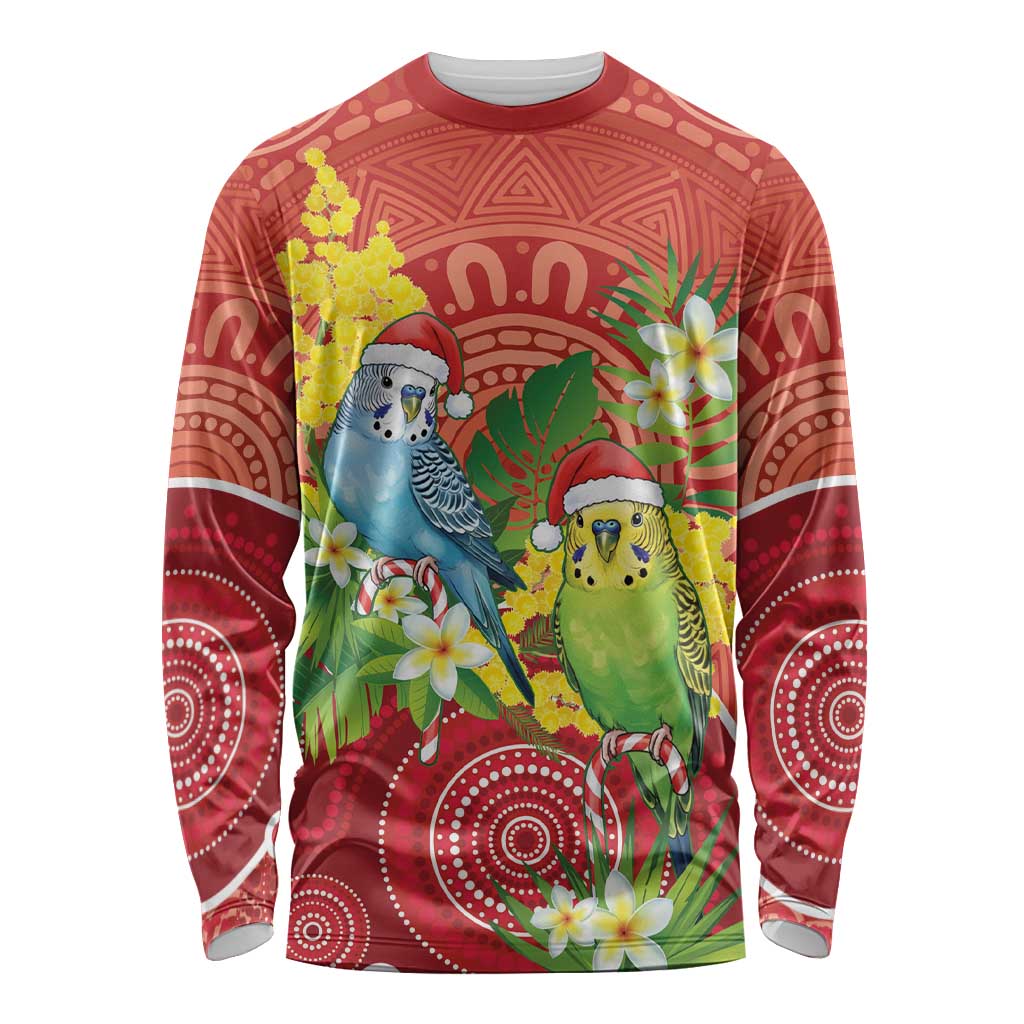Budgerigar Australia Christmas Long Sleeve Shirt Budgies Golden Wattle Aboriginal Red - Aussie Hoodie