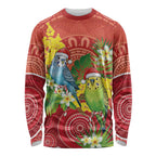 Budgerigar Australia Christmas Long Sleeve Shirt Budgies Golden Wattle Aboriginal Red - Aussie Hoodie