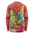 Budgerigar Australia Christmas Long Sleeve Shirt Budgies Golden Wattle Aboriginal Red - Aussie Hoodie