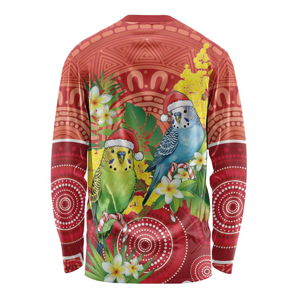 Budgerigar Australia Christmas Long Sleeve Shirt Budgies Golden Wattle Aboriginal Red - Aussie Hoodie
