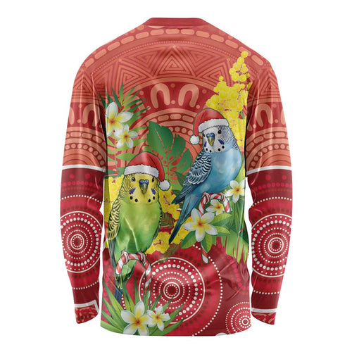 Budgerigar Australia Christmas Long Sleeve Shirt Budgies Golden Wattle Aboriginal Red - Aussie Hoodie