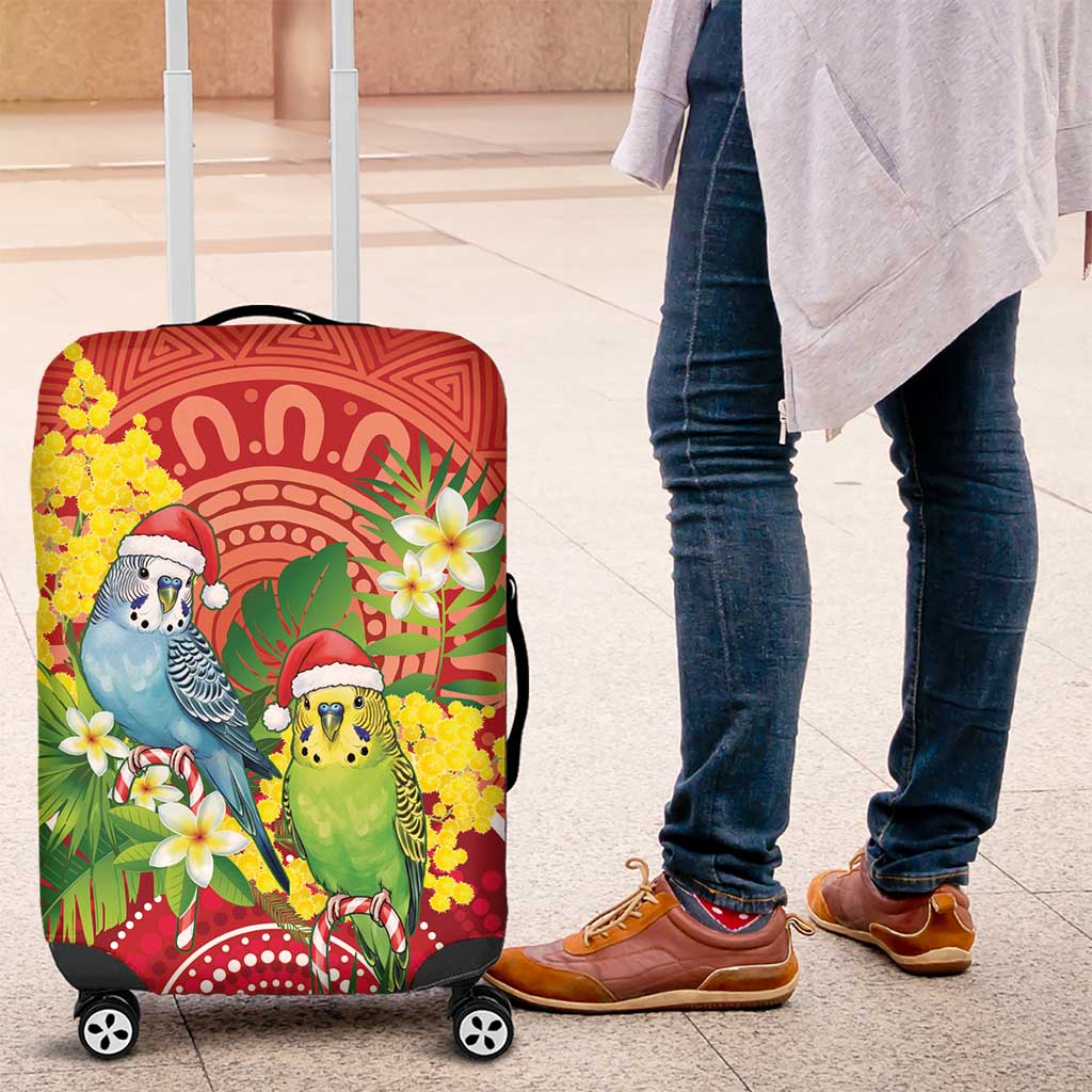 Budgerigar Australia Christmas Luggage Cover Budgies Golden Wattle Aboriginal Red - Aussie Hoodie