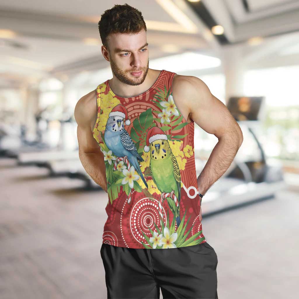 Budgerigar Australia Christmas Men Tank Top Budgies Golden Wattle Aboriginal Red - Aussie Hoodie