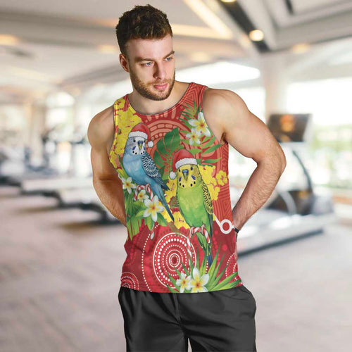 Budgerigar Australia Christmas Men Tank Top Budgies Golden Wattle Aboriginal Red - Aussie Hoodie
