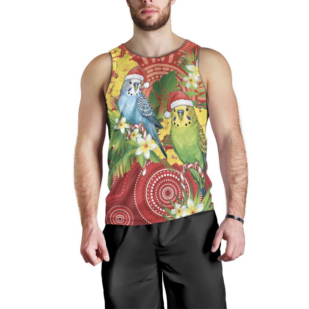Budgerigar Australia Christmas Men Tank Top Budgies Golden Wattle Aboriginal Red - Aussie Hoodie