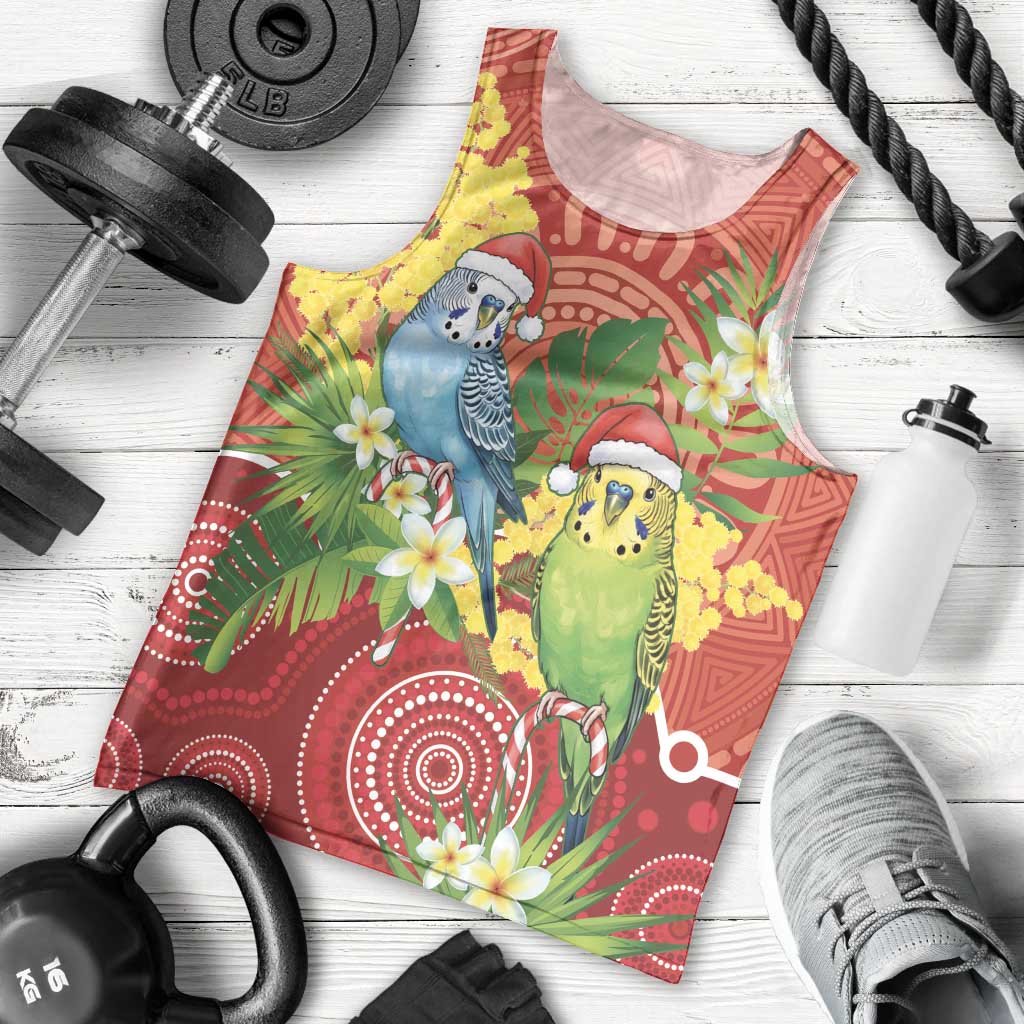 Budgerigar Australia Christmas Men Tank Top Budgies Golden Wattle Aboriginal Red - Aussie Hoodie