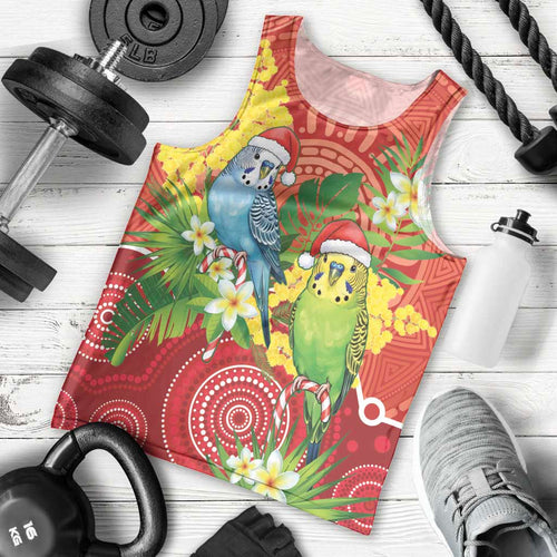 Budgerigar Australia Christmas Men Tank Top Budgies Golden Wattle Aboriginal Red - Aussie Hoodie