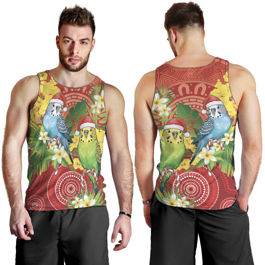Budgerigar Australia Christmas Men Tank Top Budgies Golden Wattle Aboriginal Red - Aussie Hoodie