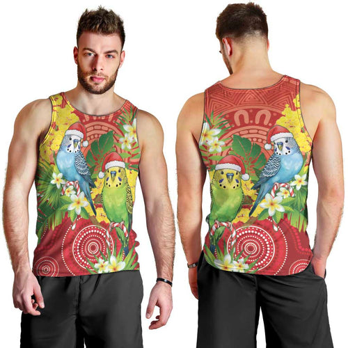 Budgerigar Australia Christmas Men Tank Top Budgies Golden Wattle Aboriginal Red - Aussie Hoodie