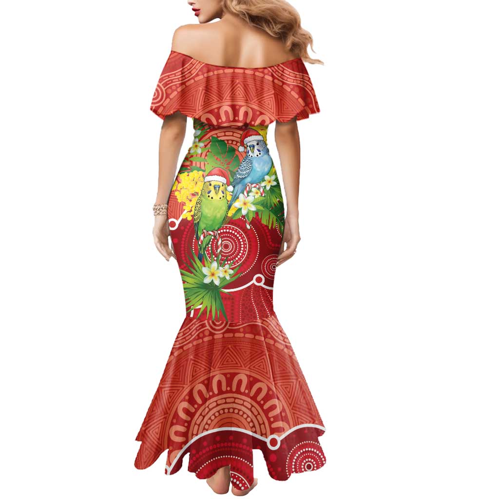 Budgerigar Australia Christmas Mermaid Dress Budgies Golden Wattle Aboriginal Red - Aussie Hoodie