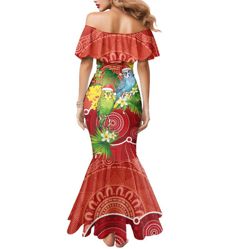 Budgerigar Australia Christmas Mermaid Dress Budgies Golden Wattle Aboriginal Red - Aussie Hoodie