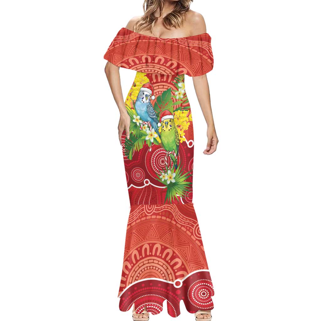 Budgerigar Australia Christmas Mermaid Dress Budgies Golden Wattle Aboriginal Red - Aussie Hoodie