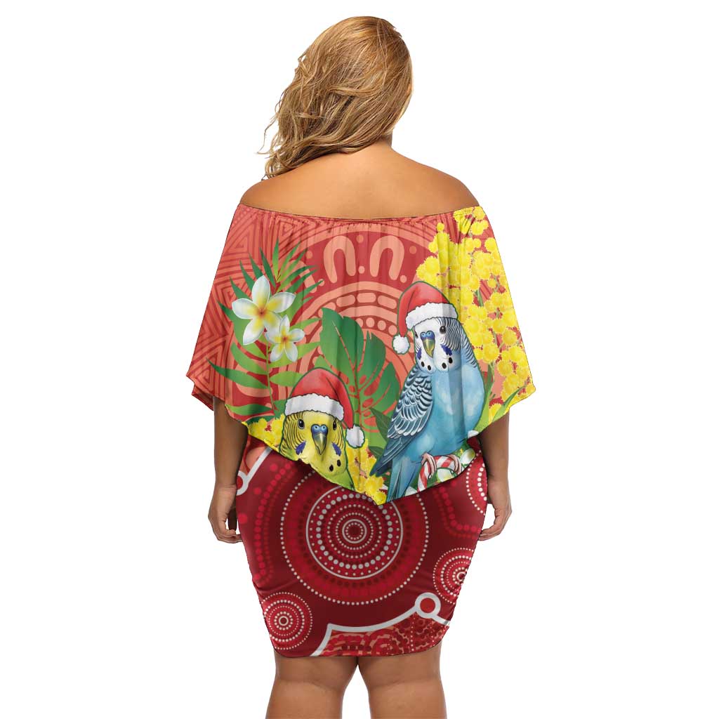 Budgerigar Australia Christmas Off Shoulder Short Dress Budgies Golden Wattle Aboriginal Red - Aussie Hoodie