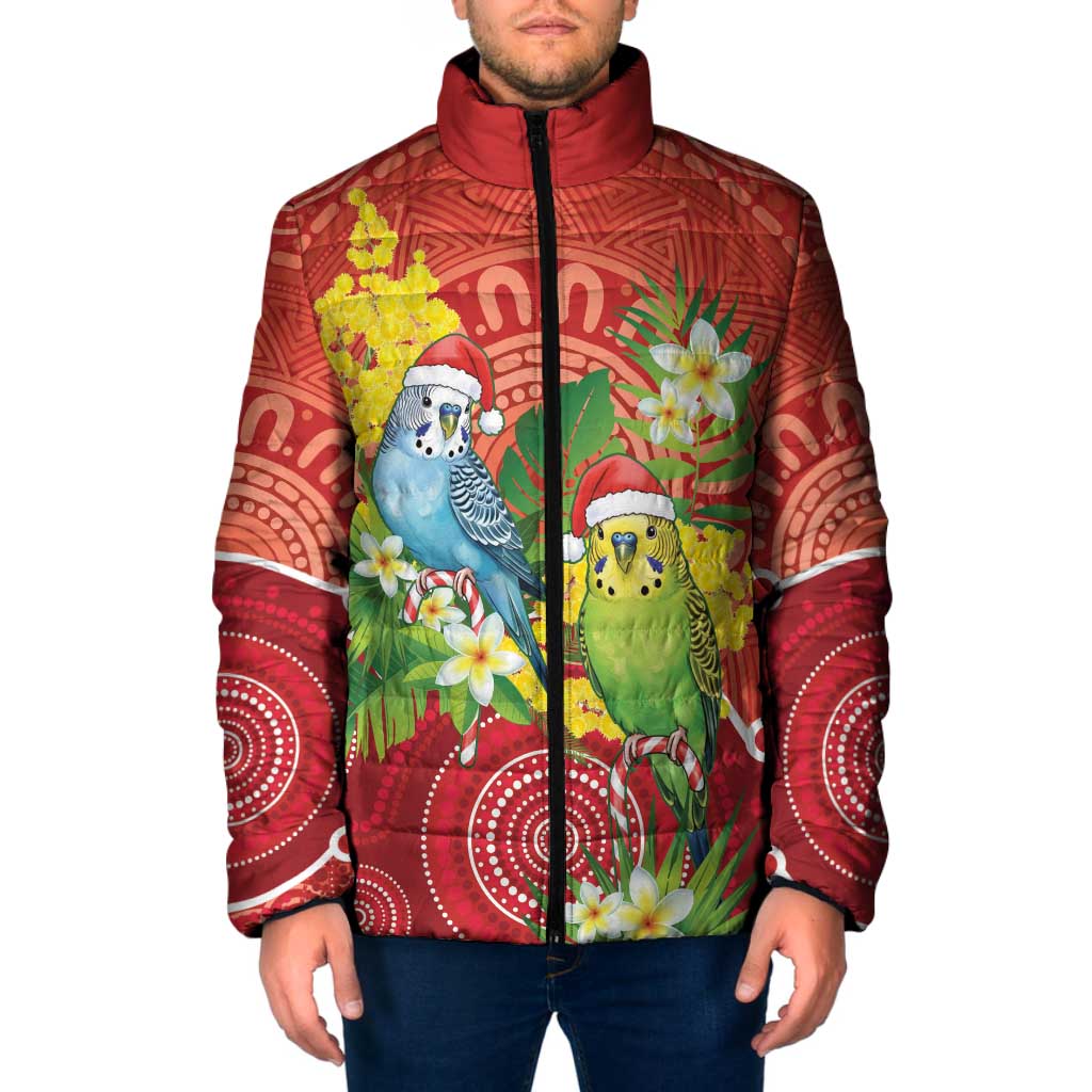 Budgerigar Australia Christmas Padded Jacket Budgies Golden Wattle Aboriginal Red - Aussie Hoodie