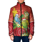 Budgerigar Australia Christmas Padded Jacket Budgies Golden Wattle Aboriginal Red - Aussie Hoodie