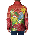 Budgerigar Australia Christmas Padded Jacket Budgies Golden Wattle Aboriginal Red - Aussie Hoodie