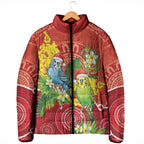 Budgerigar Australia Christmas Padded Jacket Budgies Golden Wattle Aboriginal Red - Aussie Hoodie