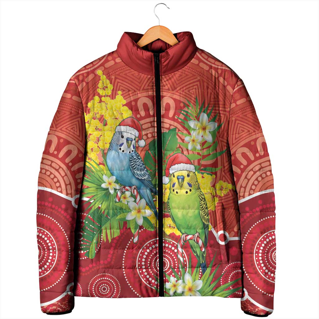 Budgerigar Australia Christmas Padded Jacket Budgies Golden Wattle Aboriginal Red - Aussie Hoodie