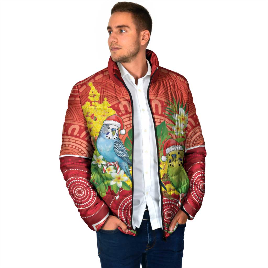 Budgerigar Australia Christmas Padded Jacket Budgies Golden Wattle Aboriginal Red - Aussie Hoodie