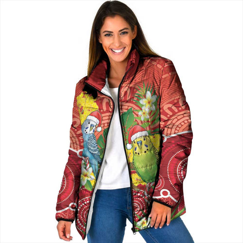 Budgerigar Australia Christmas Padded Jacket Budgies Golden Wattle Aboriginal Red - Aussie Hoodie