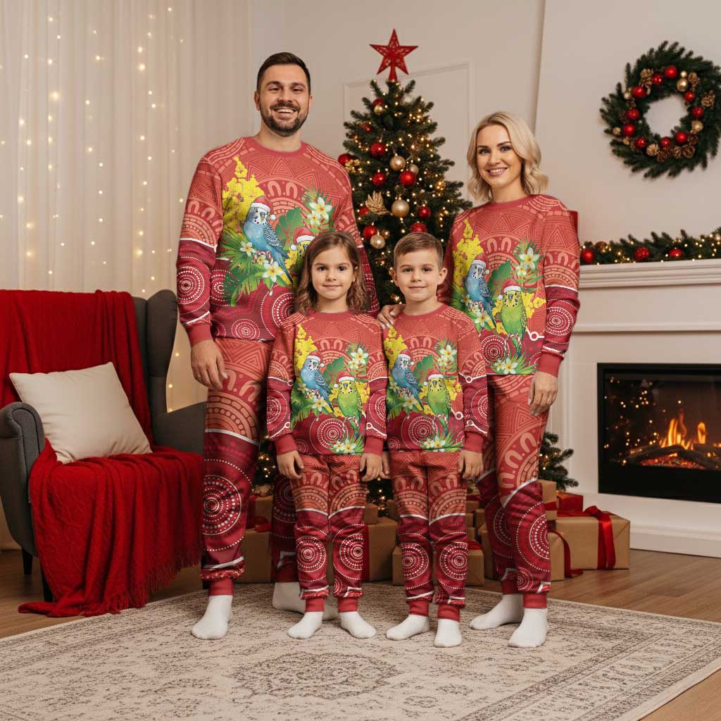 Budgerigar Australia Christmas Pajama Set Budgies Golden Wattle Aboriginal Red - Aussie Hoodie
