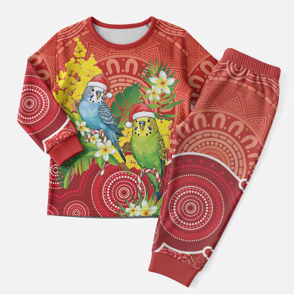 Budgerigar Australia Christmas Pajama Set Budgies Golden Wattle Aboriginal Red - Aussie Hoodie