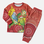 Budgerigar Australia Christmas Pajama Set Budgies Golden Wattle Aboriginal Red - Aussie Hoodie
