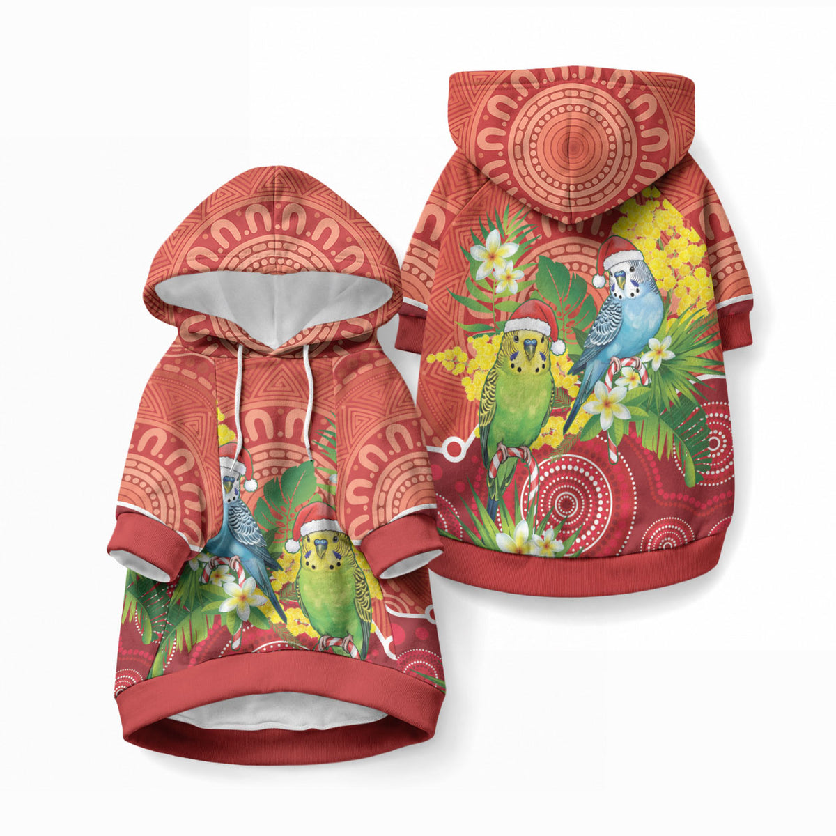 Budgerigar Australia Christmas Pet Hoodie Budgies Golden Wattle Aboriginal Red