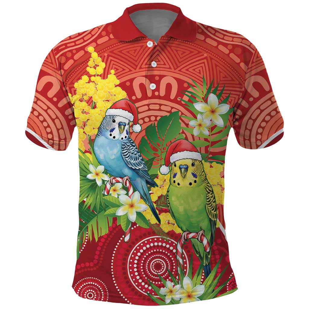 Budgerigar Australia Christmas Polo Shirt Budgies Golden Wattle Aboriginal Red - Aussie Hoodie