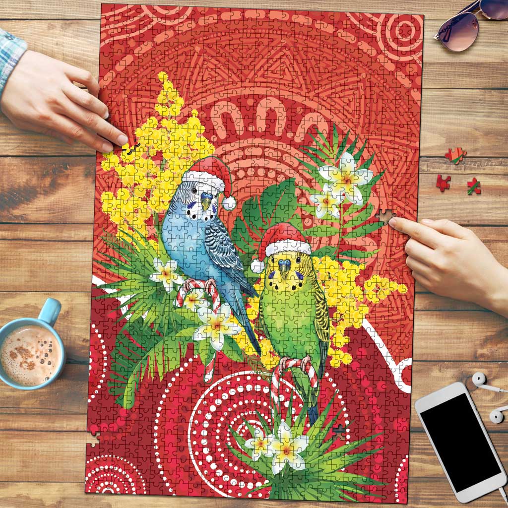 Budgerigar Australia Christmas Puzzle Budgies Golden Wattle Aboriginal Red - Aussie Hoodie