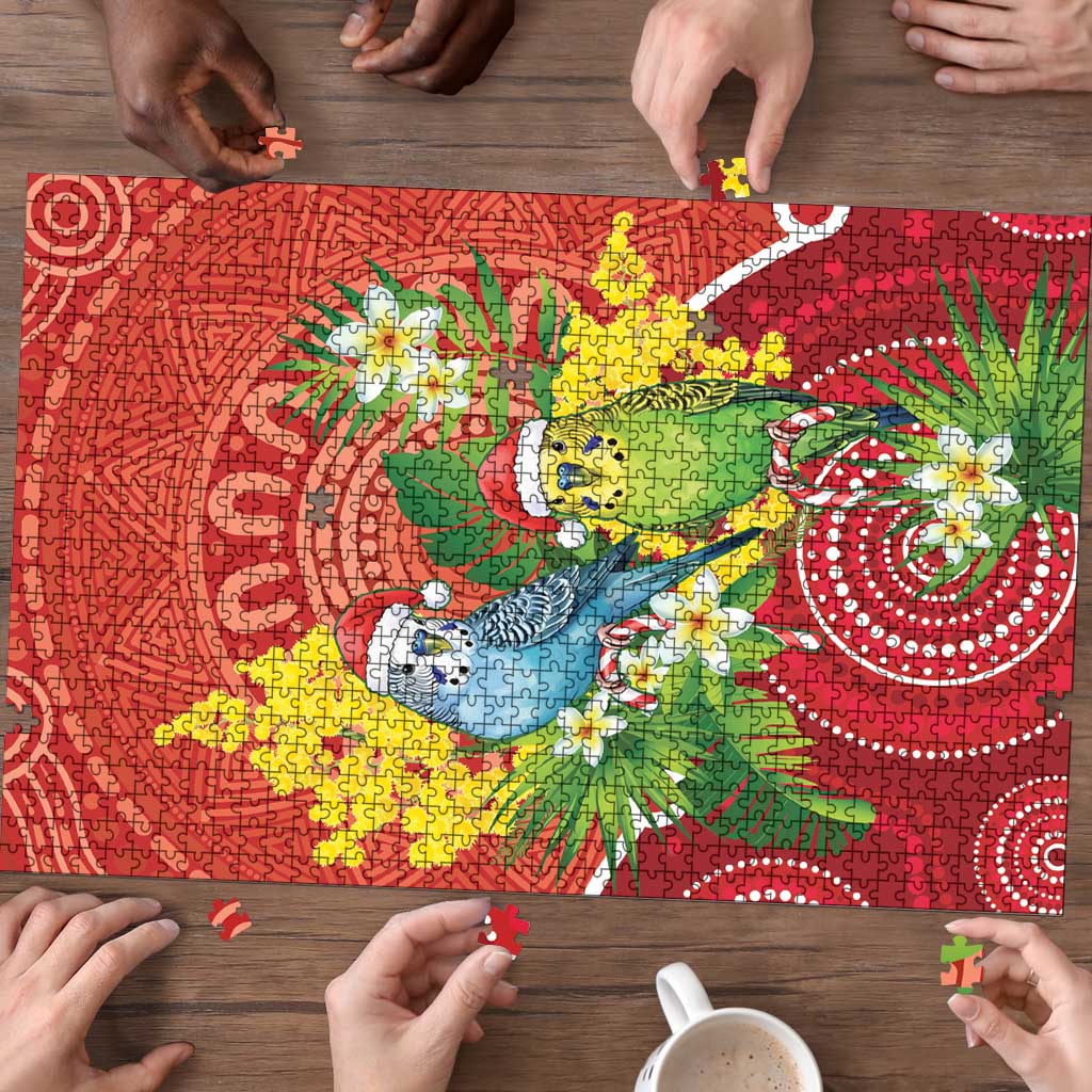 Budgerigar Australia Christmas Puzzle Budgies Golden Wattle Aboriginal Red - Aussie Hoodie