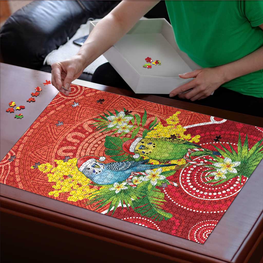 Budgerigar Australia Christmas Puzzle Budgies Golden Wattle Aboriginal Red - Aussie Hoodie