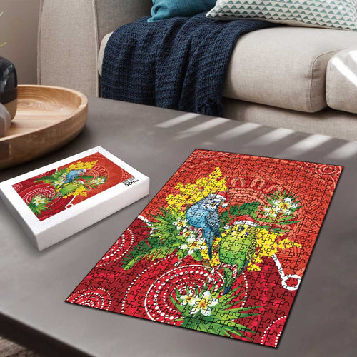 Budgerigar Australia Christmas Puzzle Budgies Golden Wattle Aboriginal Red - Aussie Hoodie