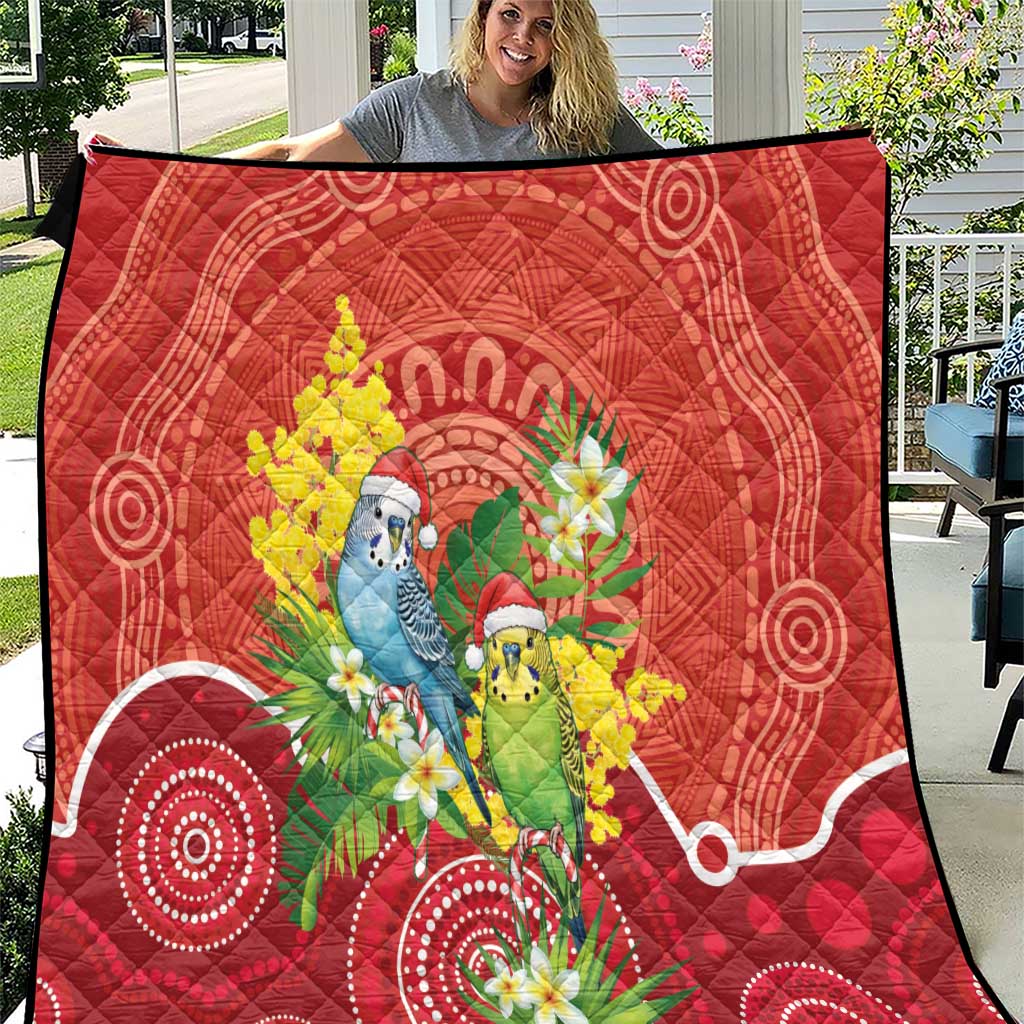 Budgerigar Australia Christmas Quilt Budgies Golden Wattle Aboriginal Red - Aussie Hoodie