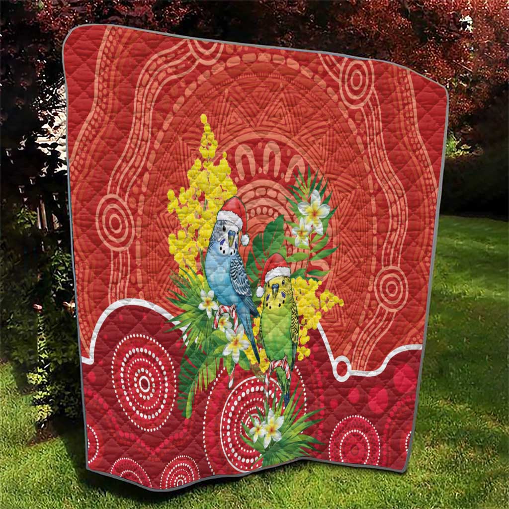 Budgerigar Australia Christmas Quilt Budgies Golden Wattle Aboriginal Red - Aussie Hoodie