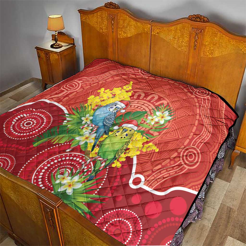 Budgerigar Australia Christmas Quilt Budgies Golden Wattle Aboriginal Red - Aussie Hoodie
