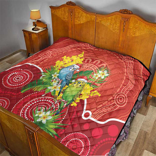 Budgerigar Australia Christmas Quilt Budgies Golden Wattle Aboriginal Red - Aussie Hoodie